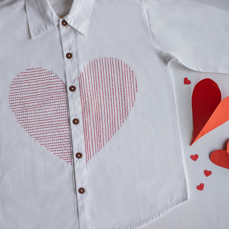 Lined Heart Embroidered Shirt - White | Verified Sustainable by Brown Living™