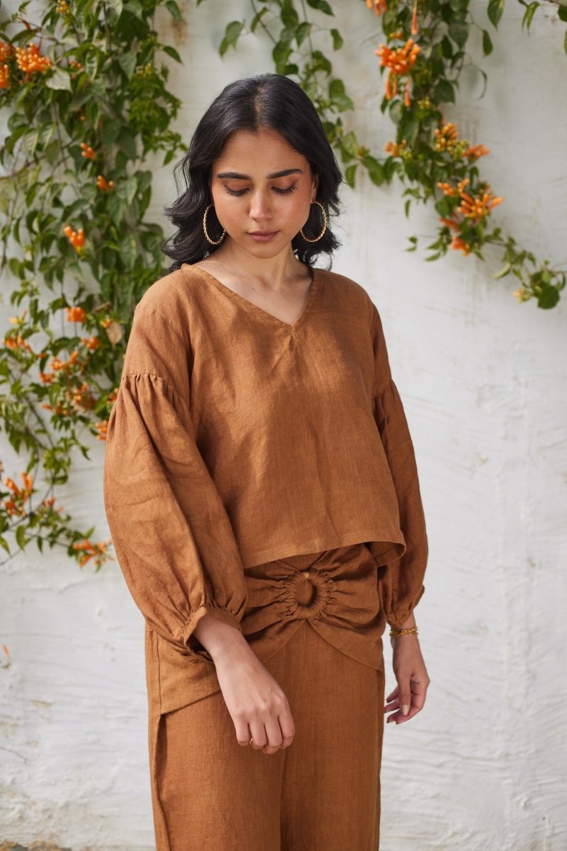 Linen Brick Lane Blouse - Brown | Verified Sustainable by Brown Living™