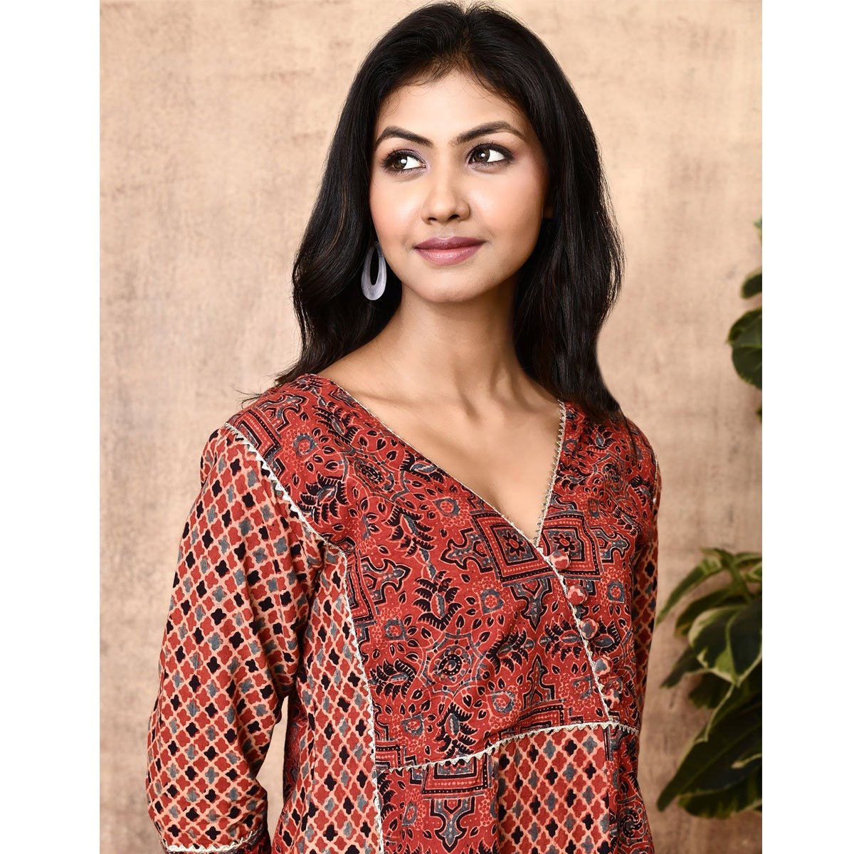 Lissa Red Ajrakh Cotton Flared Kurta Set | Verified Sustainable by Brown Living™