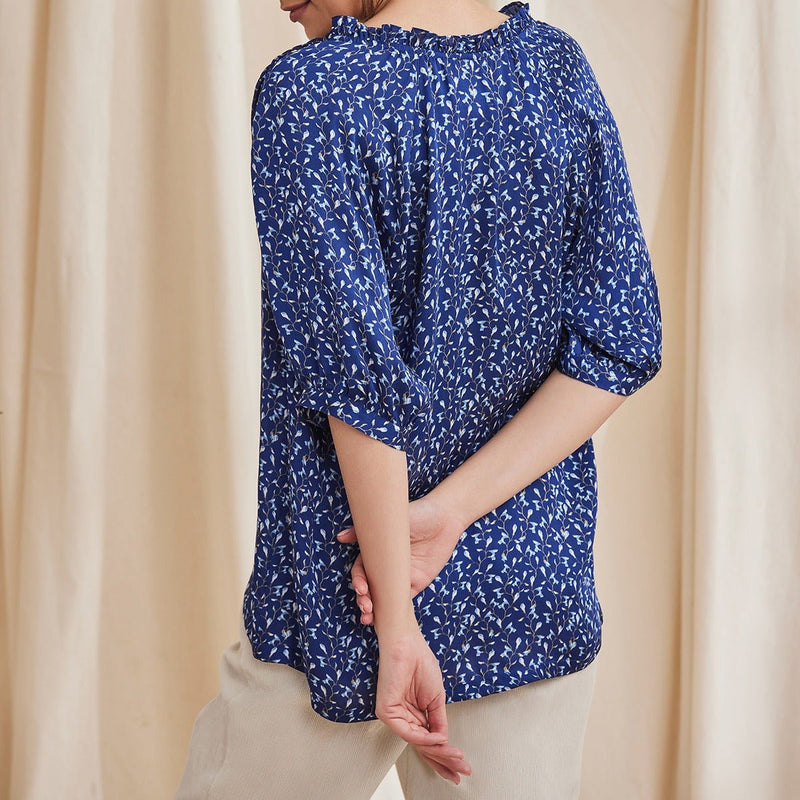 Livia - Blue Formal Printed Satin Shirt | Verified Sustainable by Brown Living™