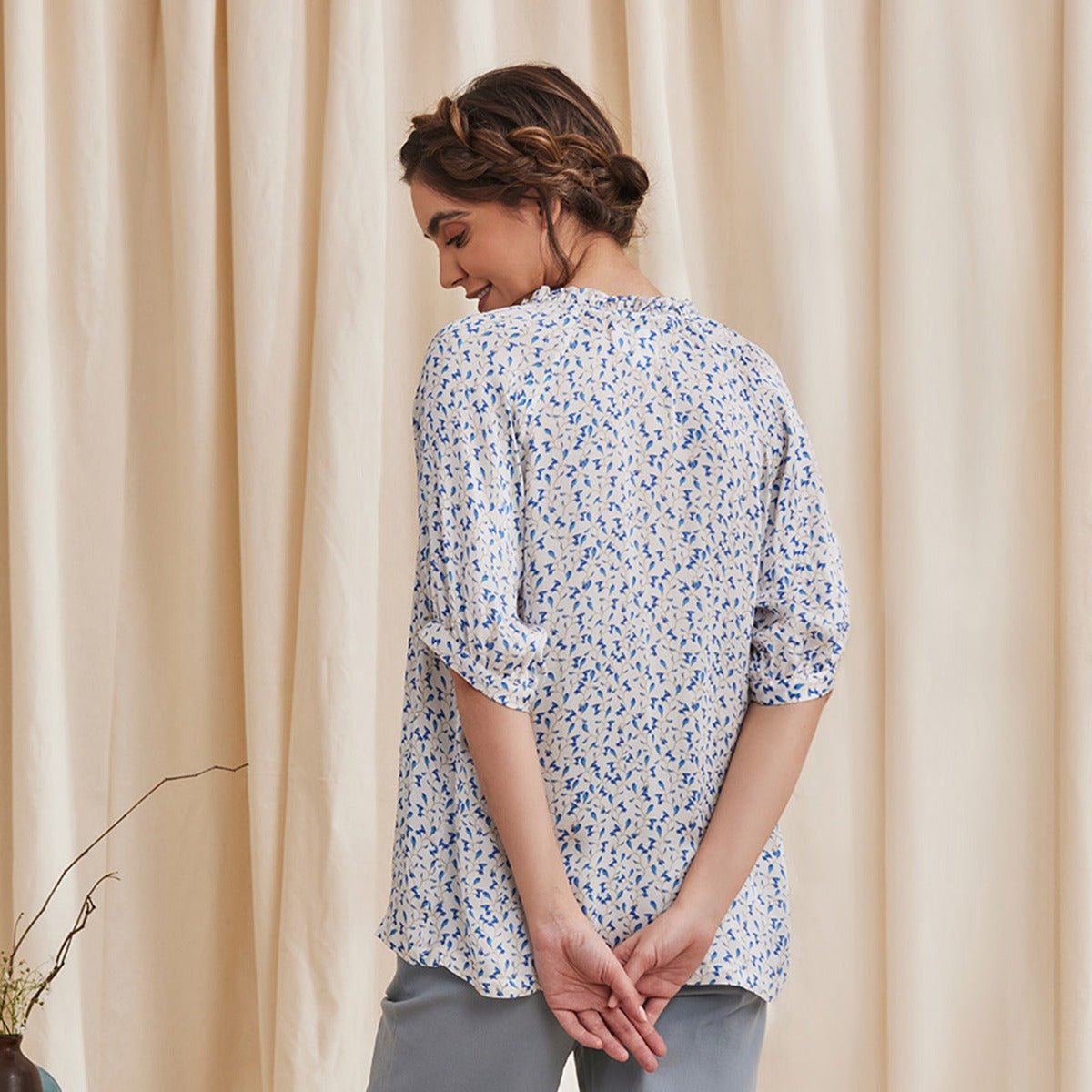 Livia - White Formal Printed Satin Shirt | Verified Sustainable by Brown Living™