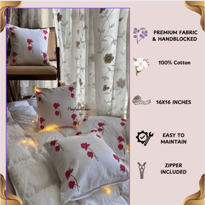 Lotus Handblock Cotton Cushion Covers with Zipper - Set of 4 – Covers & Inserts on Brown Living™. SKU: CUSBLOCKLOTUS4. Img 9.