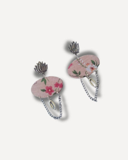 Lotus Print Chain Earrings for Modern Ethnic Looks – Womens earrings by The serene by Rainvas available on Brown Living™. . SKU: RVS - SER - EAR - 89. Img 4.