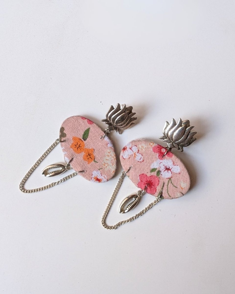 Lotus Print Chain Earrings for Modern Ethnic Looks – Womens earrings by The serene by Rainvas available on Brown Living™. . SKU: RVS - SER - EAR - 89. Img 5.