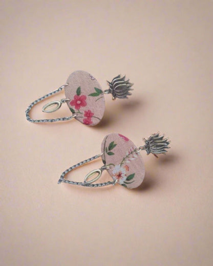 Lotus Print Chain Earrings for Modern Ethnic Looks – Womens earrings by The serene by Rainvas available on Brown Living™. . SKU: RVS - SER - EAR - 89. Img 3.