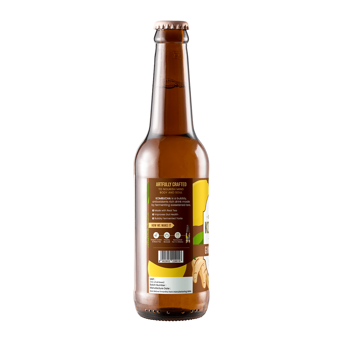 Low Sugar Ginger Lemon Kombucha - 330ml | Verified Sustainable by Brown Living™