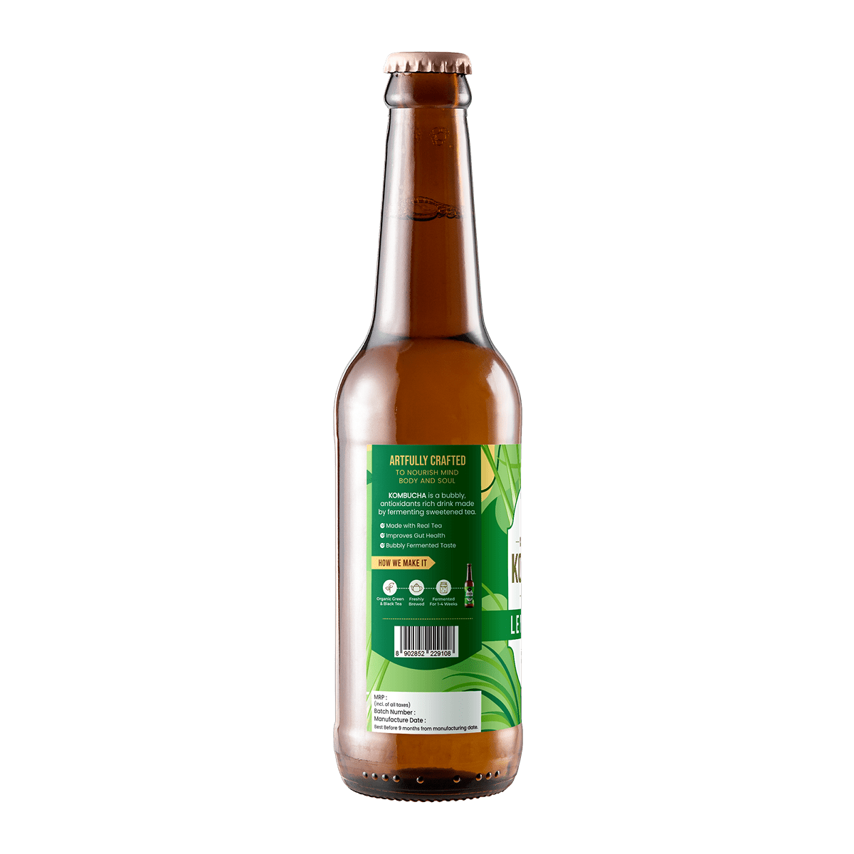 Low Sugar Lemongrass Kombucha - 330ml | Verified Sustainable by Brown Living™