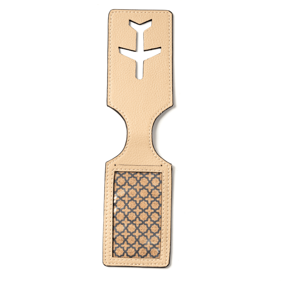 Luggage Tag with Aeroplane Cutout – Plant Leather & Printed Cork (Almond) | Verified Sustainable by Brown Living™