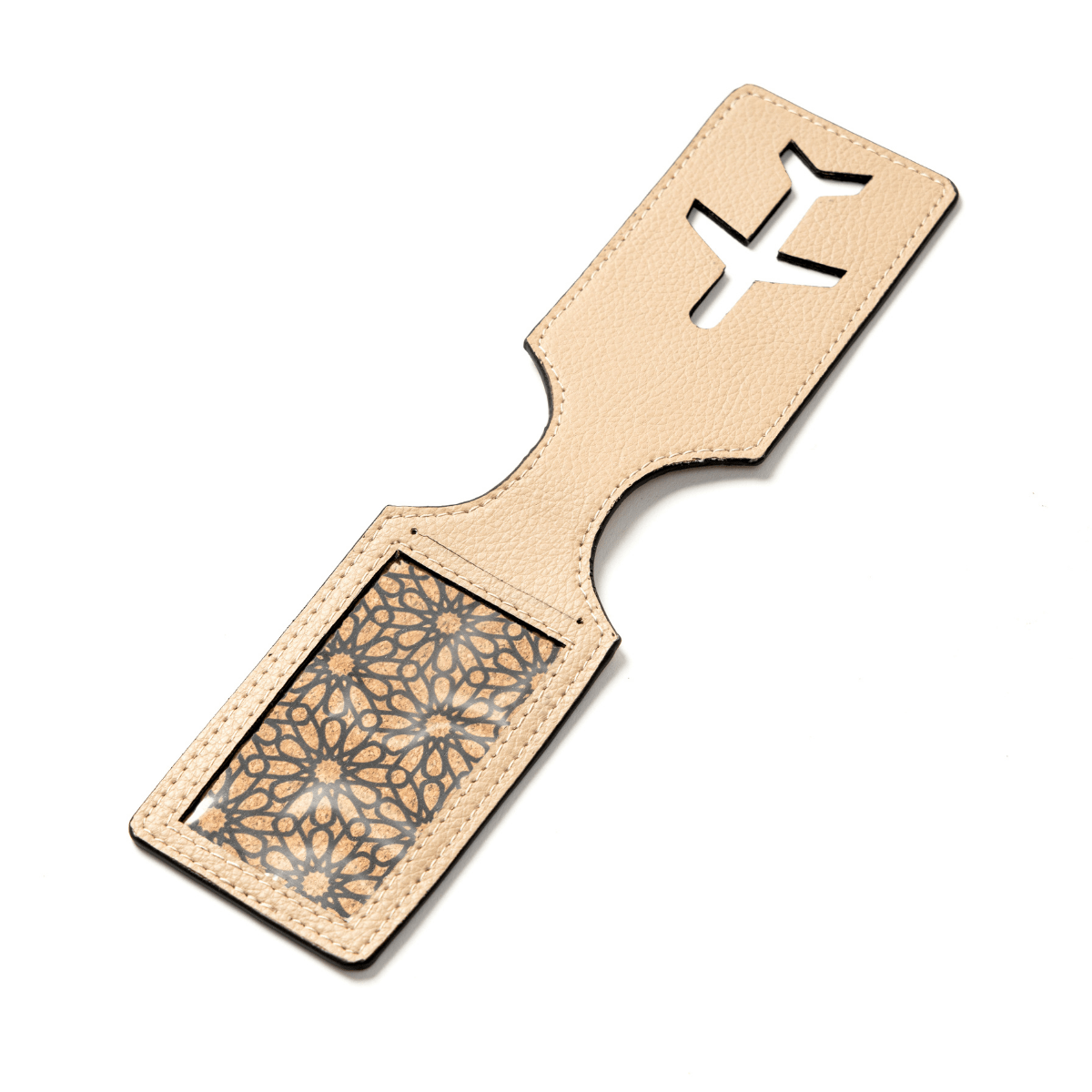 Luggage Tag with Aeroplane Cutout – Plant Leather & Printed Cork (Almond) | Verified Sustainable by Brown Living™