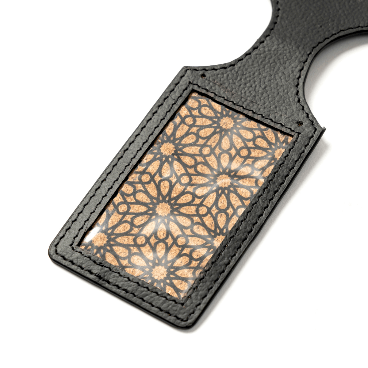 Luggage Tag with Aeroplane Cutout – Plant Leather & Printed Cork (Black) | Verified Sustainable by Brown Living™