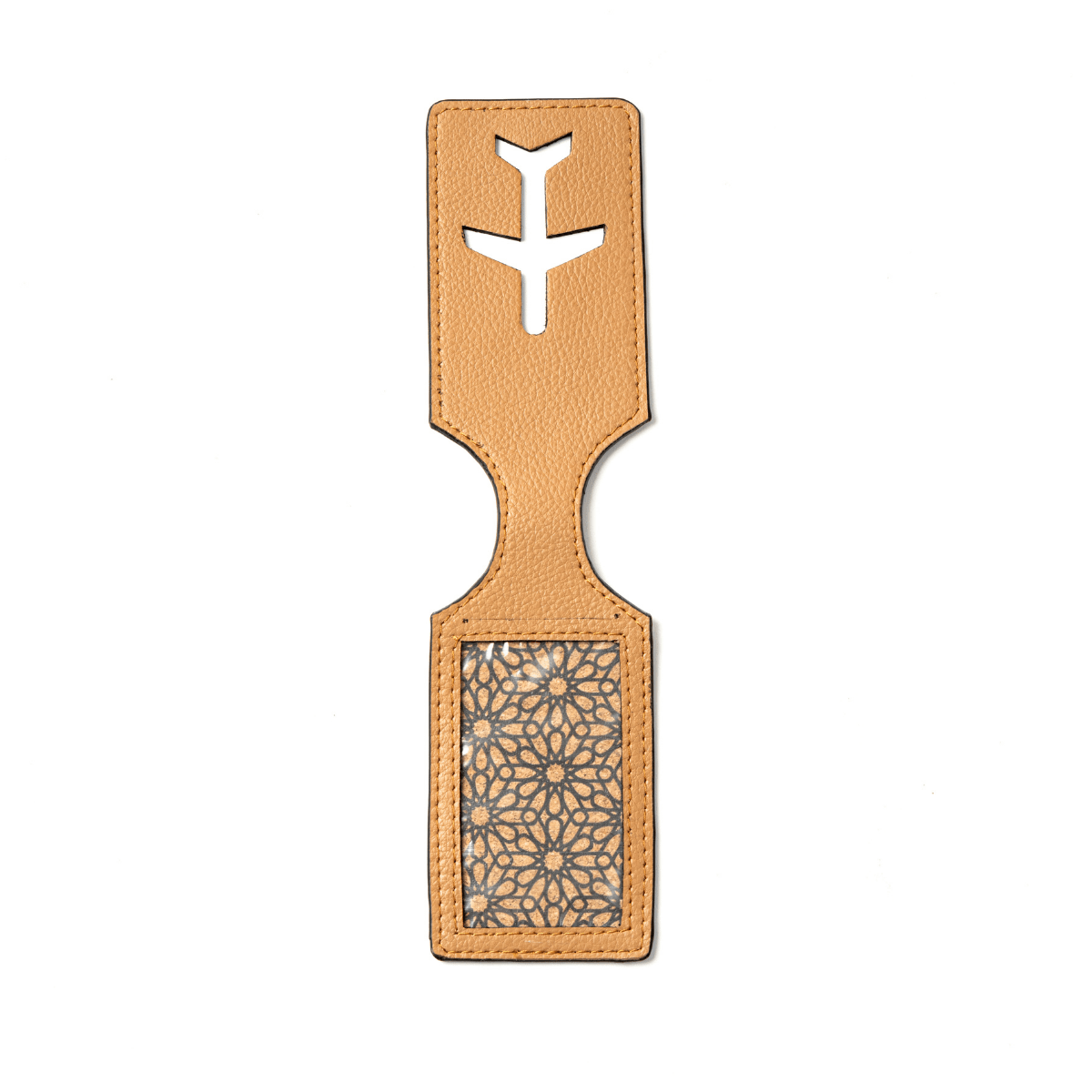 Luggage Tag with Aeroplane Cutout – Plant Leather & Printed Cork (Caramel) | Verified Sustainable by Brown Living™