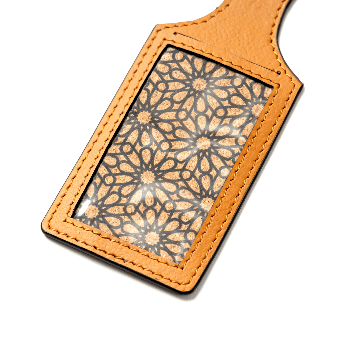Luggage Tag with Aeroplane Cutout – Plant Leather & Printed Cork (Tan Matt) | Verified Sustainable by Brown Living™