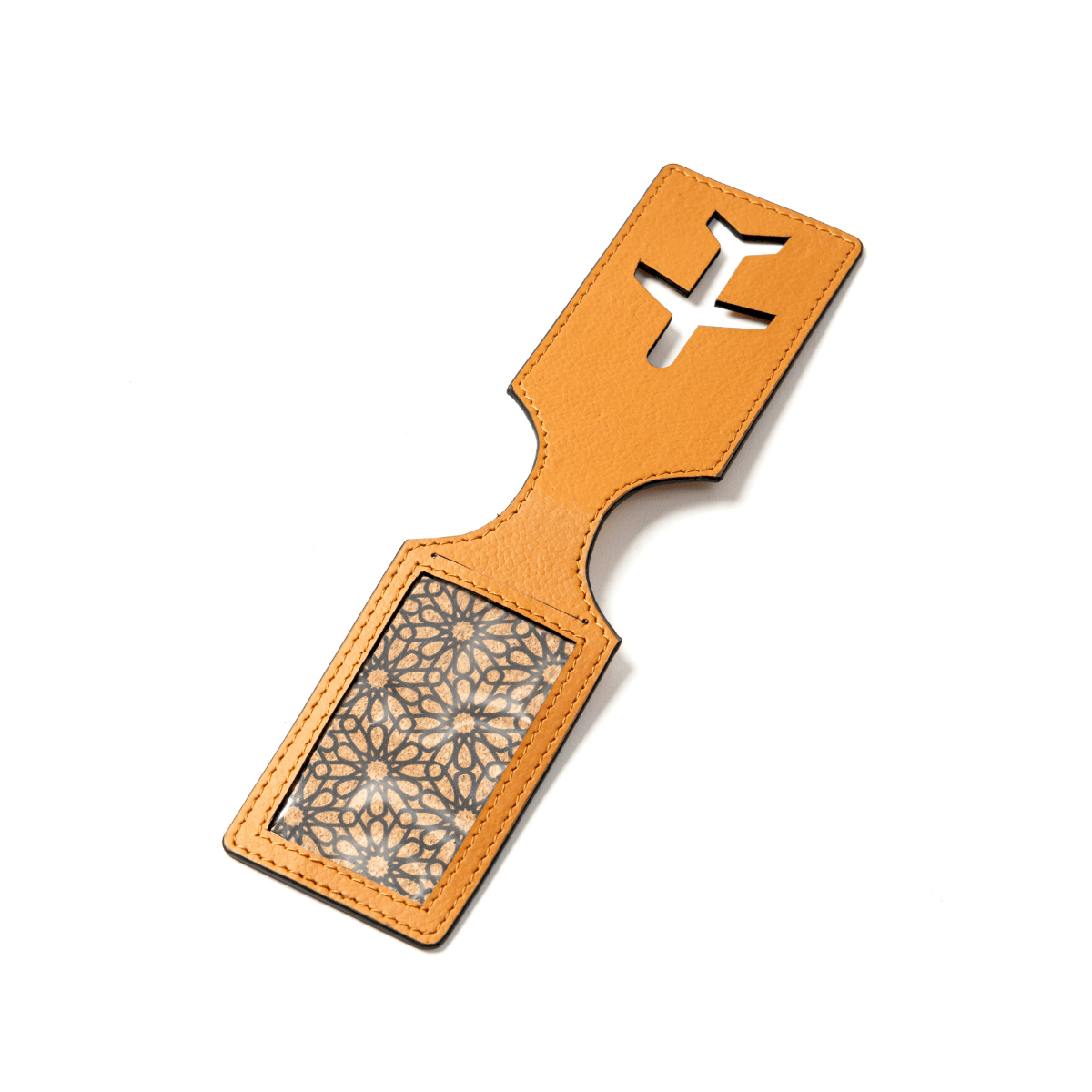 Luggage Tag with Aeroplane Cutout – Plant Leather & Printed Cork (Tan Matt) | Verified Sustainable by Brown Living™