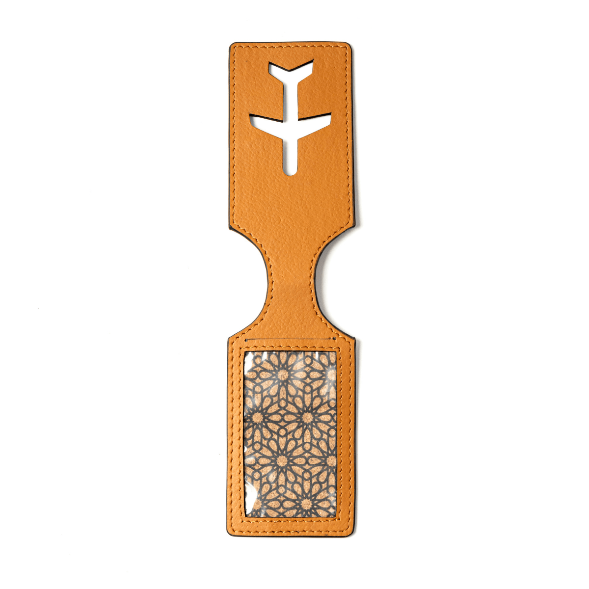 Luggage Tag with Aeroplane Cutout – Plant Leather & Printed Cork (Tan Matt) | Verified Sustainable by Brown Living™