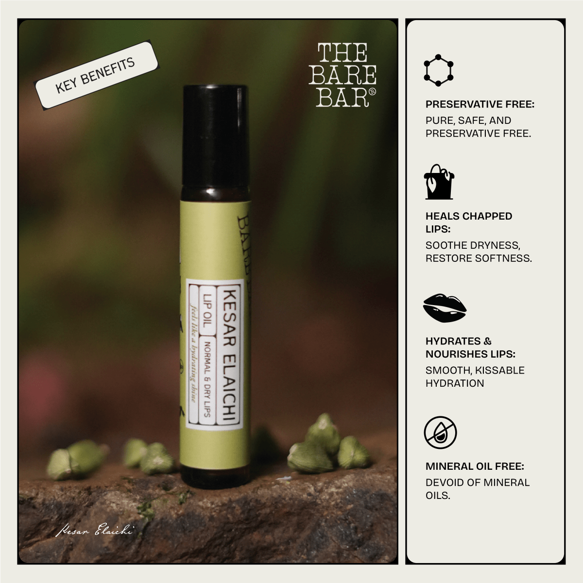 Luxurious Kesar Elaichi Lip Oil for Lip Brightening | Verified Sustainable by Brown Living™