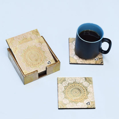 Luxury Gold Foil Coasters | Set of 6 with Holder | Verified Sustainable by Brown Living™