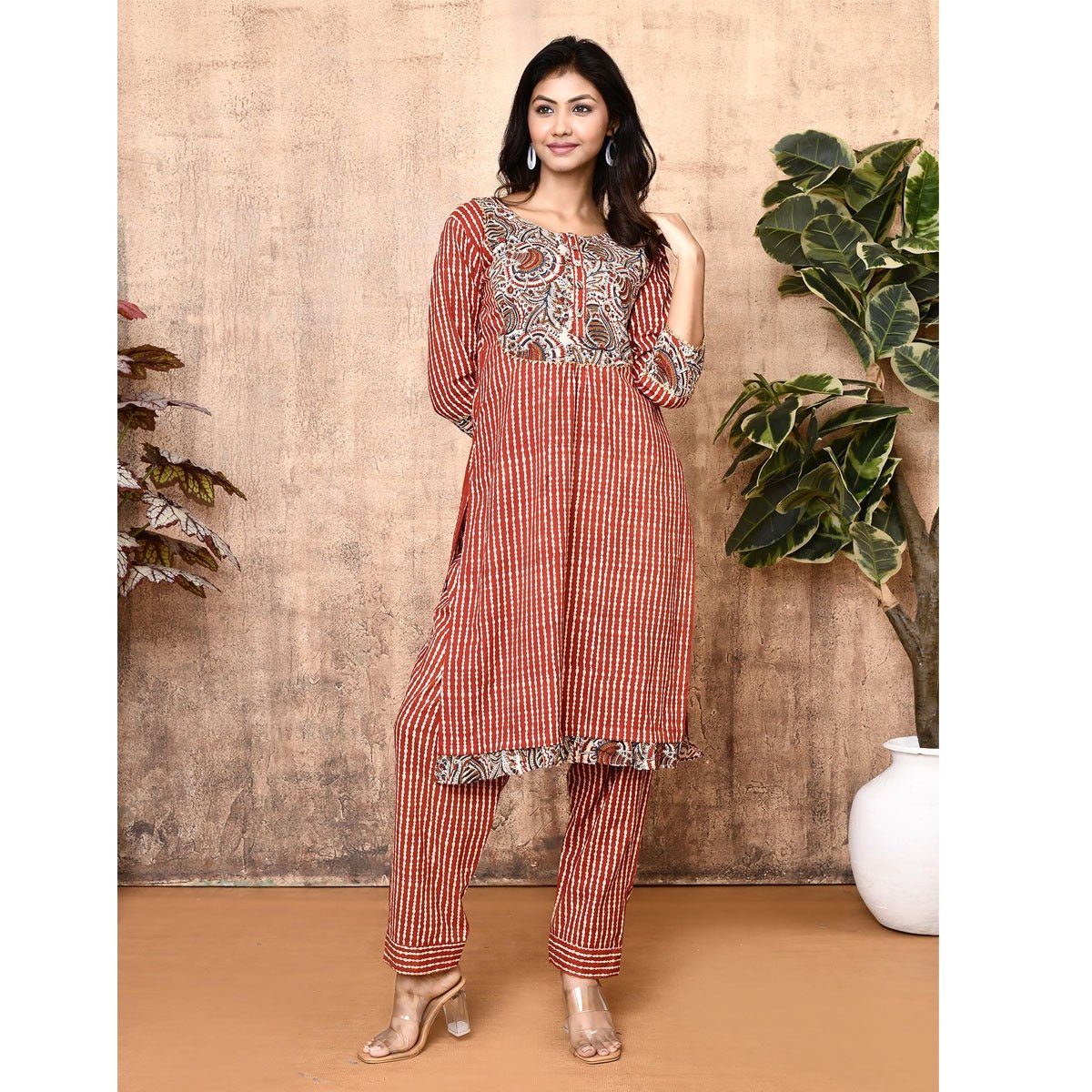 Lyra Red Bagru Block Print Cotton Kurta Set | Verified Sustainable by Brown Living™