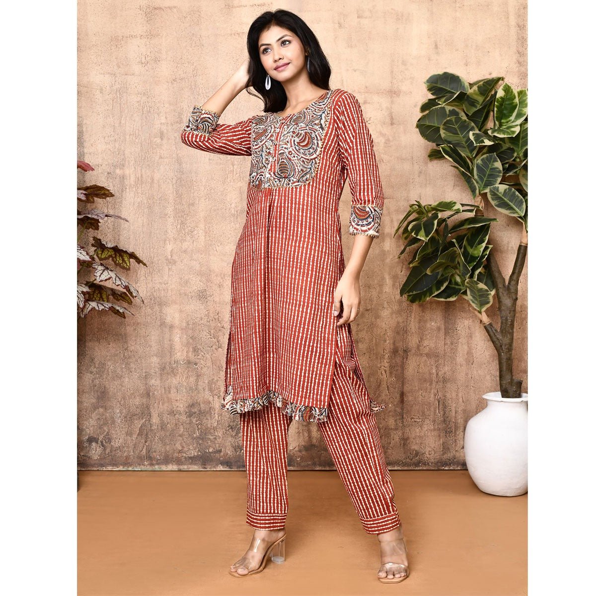 Lyra Red Bagru Block Print Cotton Kurta Set | Verified Sustainable by Brown Living™