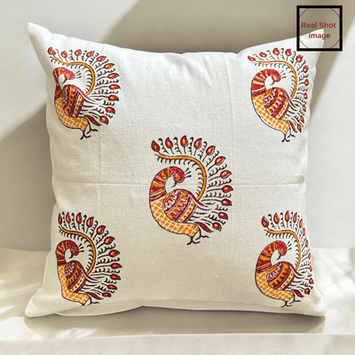 Madhubani Cotton Cushion Covers with Zipper - Set of 4 - 16x16 inch – Covers & Inserts on Brown Living™. SKU: CUSMADHUBANIPEAC4. Img 4.