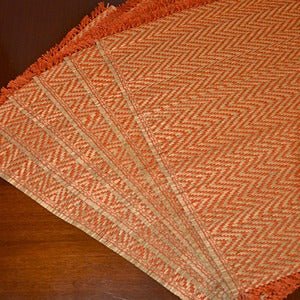 Madurkathi Chevron Tassels Placemats - Rust (Set of 6) | Verified Sustainable by Brown Living™