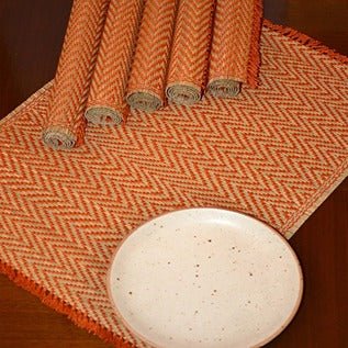 Madurkathi Chevron Tassels Placemats - Rust (Set of 6) | Verified Sustainable by Brown Living™