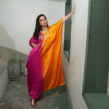 Magenta Mimosa Real Silver Kaftan in Organic Satin | Verified Sustainable by Brown Living™