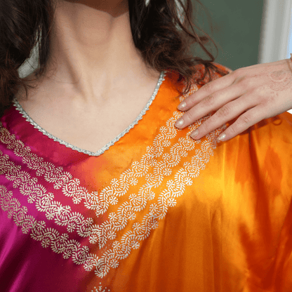 Magenta Mimosa Real Silver Kaftan in Organic Satin | Verified Sustainable by Brown Living™