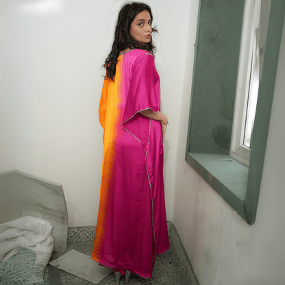 Magenta Mimosa Real Silver Kaftan in Organic Satin | Verified Sustainable by Brown Living™