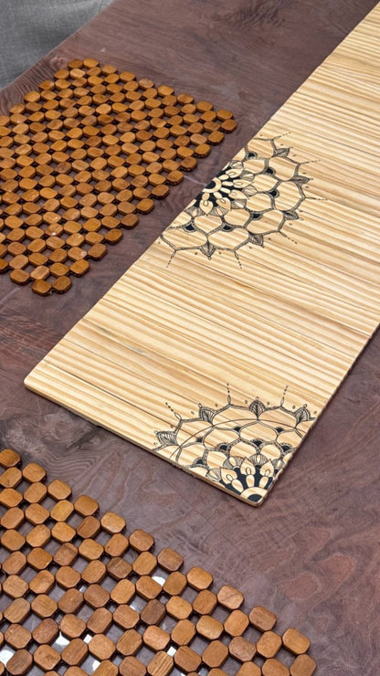 Mandala Wooden Place Mat | Natural Pine | Foldable | Stain - Proof | Multipurpose – Table Essentials by Scrapshala available on Brown Living™. . SKU: SSS078. Img 6.
