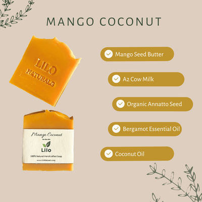 Mango Coconut Bar Soap for Dry Skin with Annatto & A2 Milk – Body Soap on Brown Living™. SKU: S10002. Img 3.