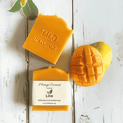 Mango Coconut Bar Soap for Dry Skin with Annatto & A2 Milk – Body Soap on Brown Living™. SKU: S10002. Img 1.
