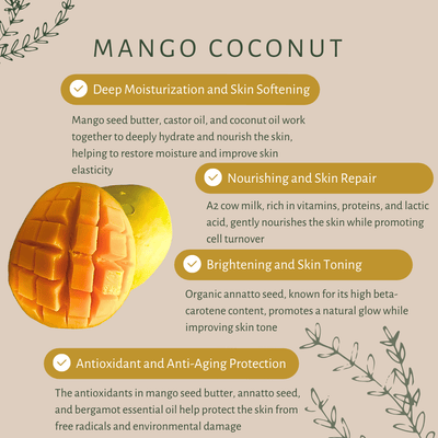 Mango Coconut Bar Soap for Dry Skin with Annatto & A2 Milk – Body Soap on Brown Living™. SKU: S10002. Img 4.