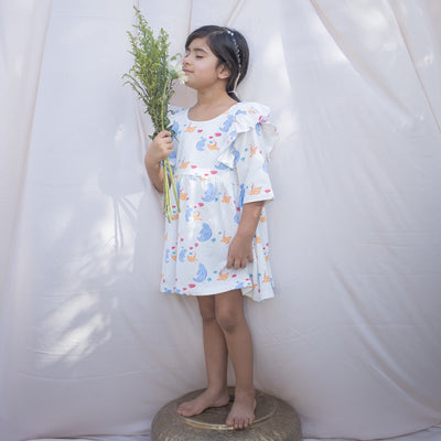 Manta Ray Breathable Cotton Baby Dress – Organic Ruffle Style – Kids Frocks & Dresses on Brown Living™. SKU: AC - 03 - 0005/0 - 6M. Img 1.