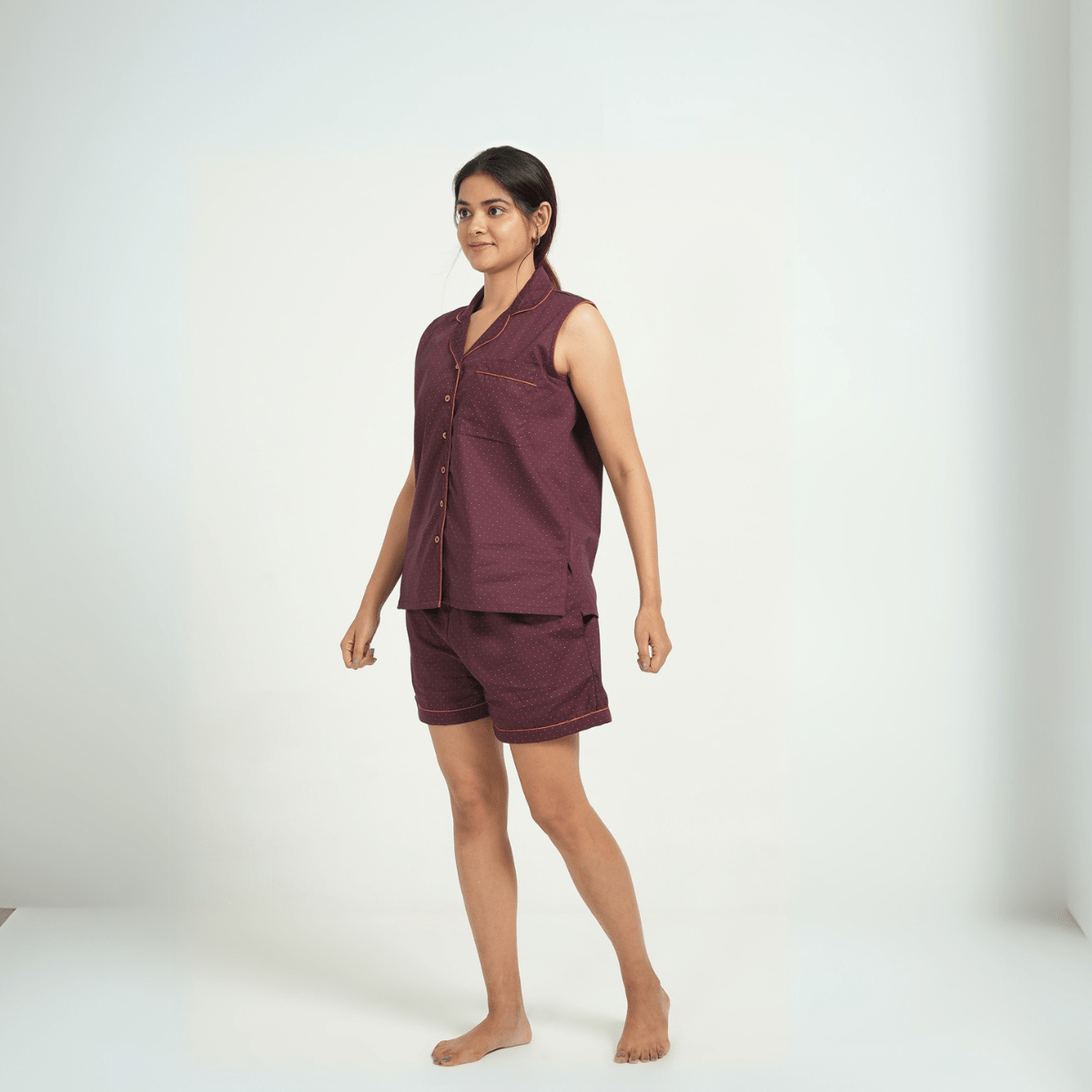 Maroon Cotton Night Suit – Shirt & Shorts | Verified Sustainable by Brown Living™