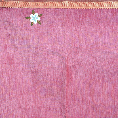 Maroon South Cotton Saree with Butterfly Design Hand Embroidery and Zari Border | Verified Sustainable by Brown Living™