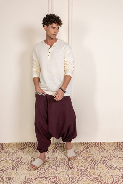 Men's Aladdin Harem Pants | Maroon | Verified Sustainable by Brown Living™