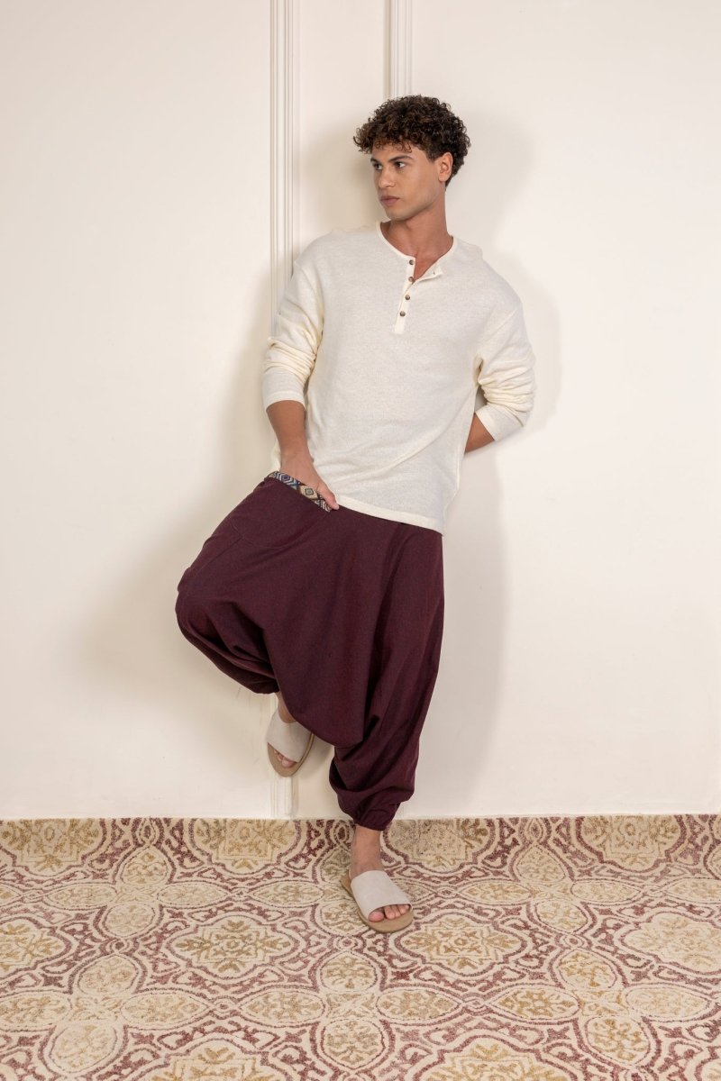 Men's Aladdin Harem Pants | Maroon | Verified Sustainable by Brown Living™