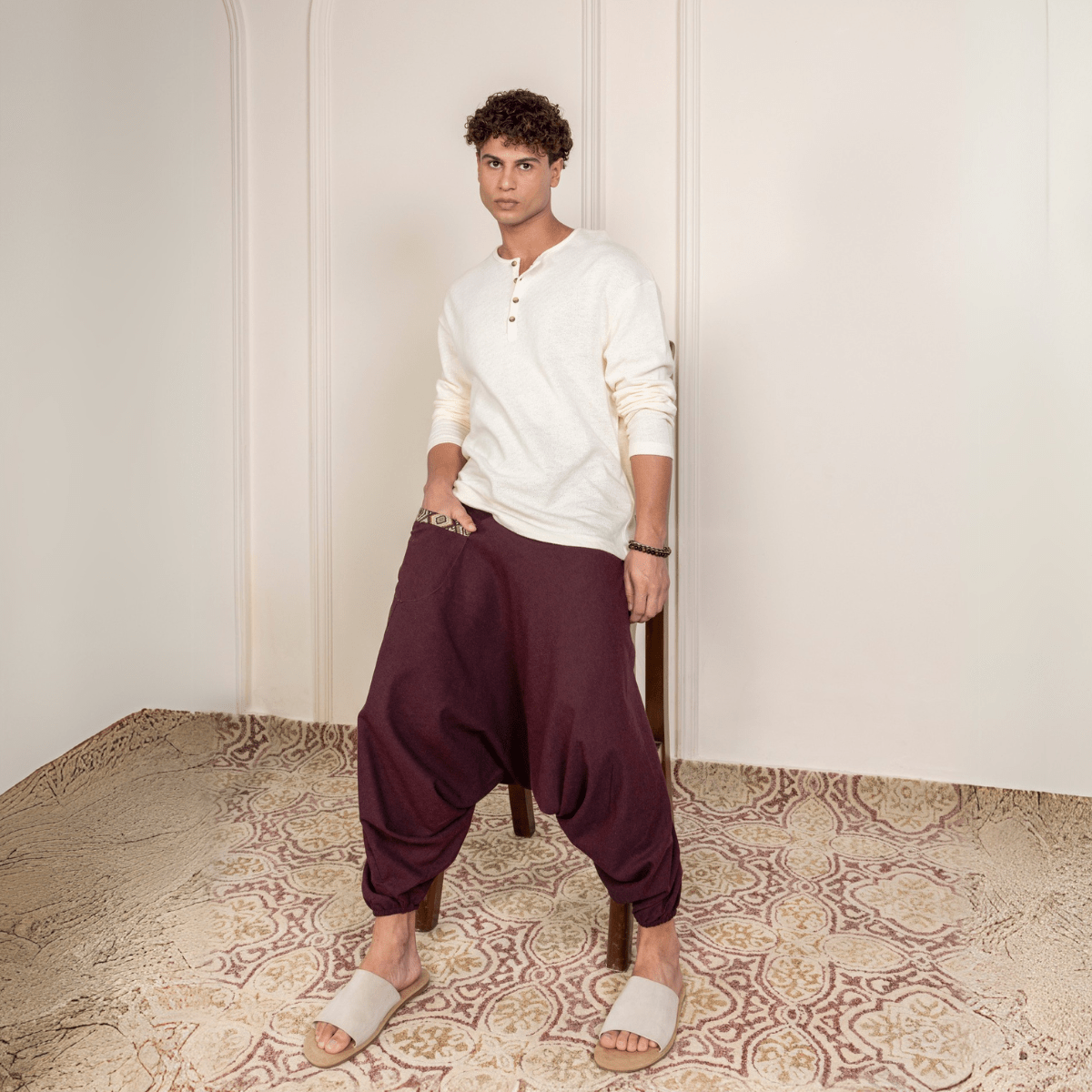 Men's Aladdin Harem Pants | Maroon | Verified Sustainable by Brown Living™