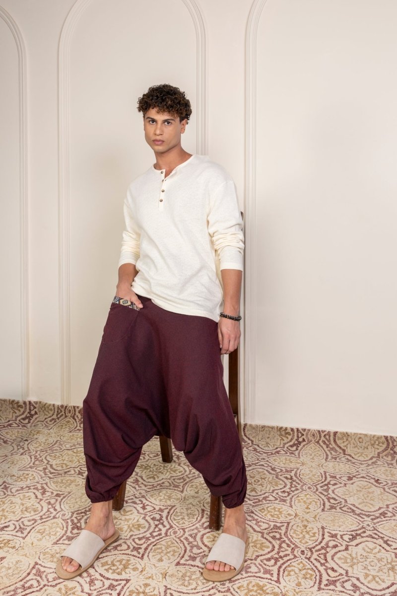 Men's Aladdin Harem Pants | Maroon | Verified Sustainable by Brown Living™