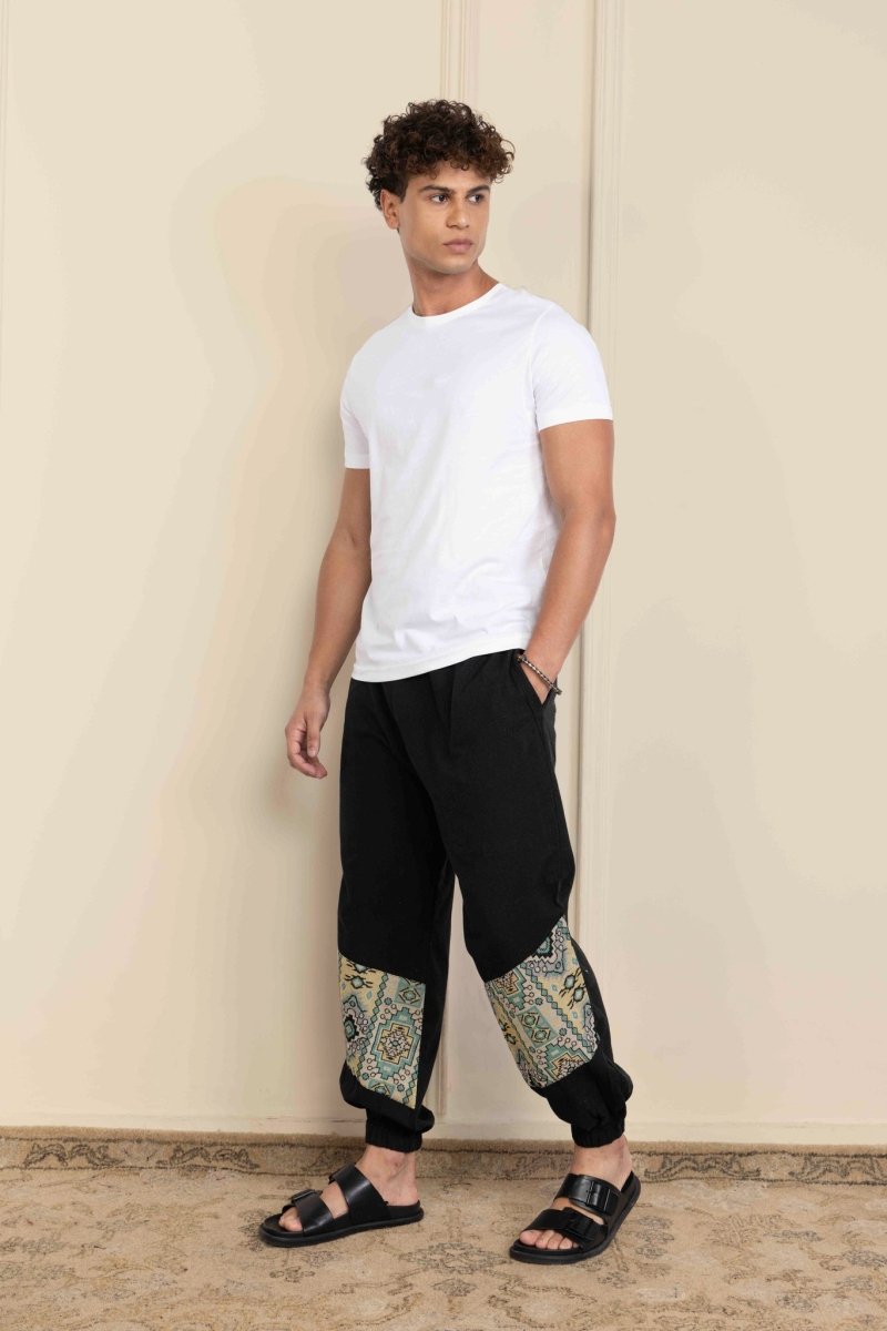 Men's Hopper Joggers | Black with Patterned Patch | Fits Waist Sizes 30 to 38 Inches | Verified Sustainable by Brown Living™