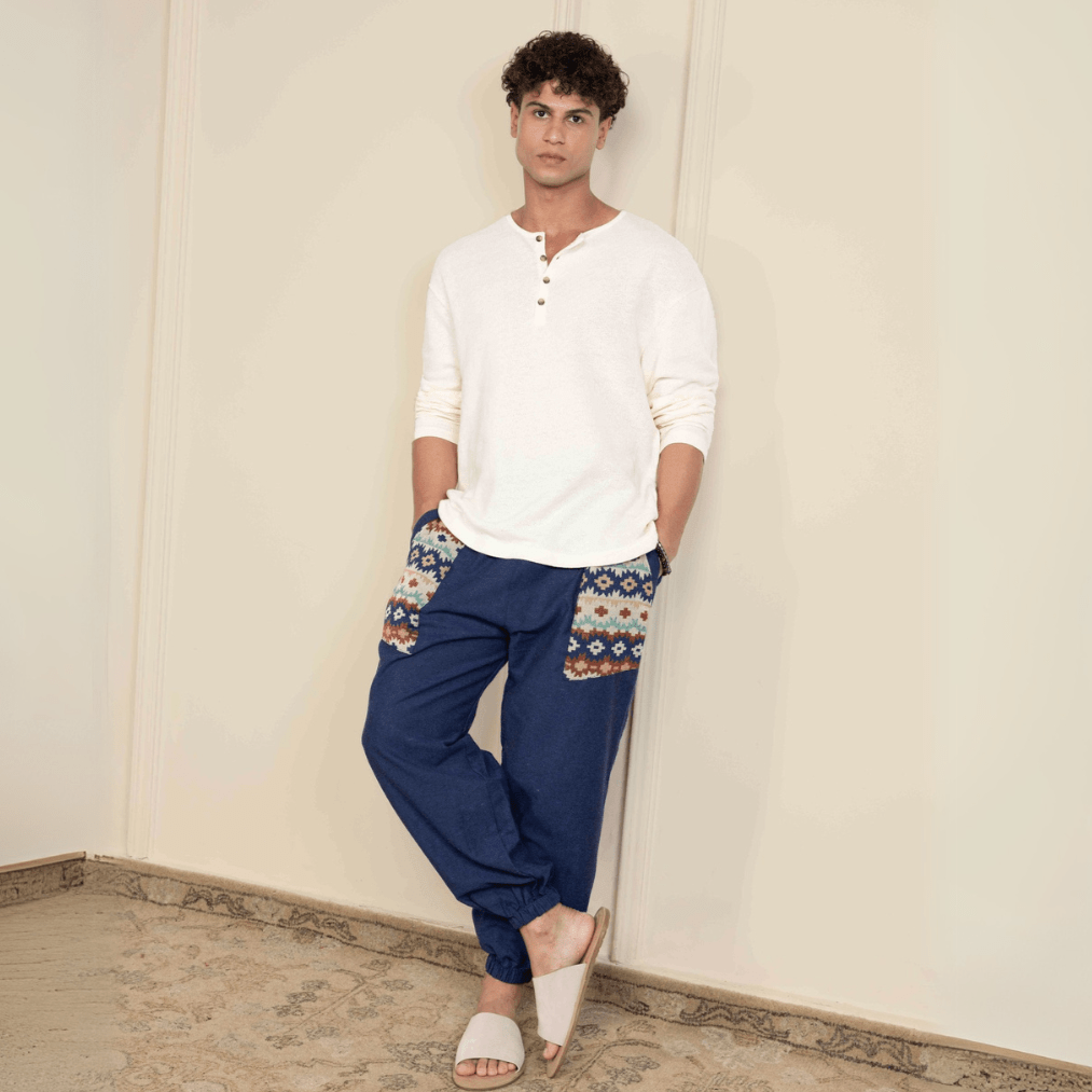 Men's Hopper Joggers | Dark Blue with Pocket Patch | Fits Waist Sizes 30 to 38 Inches | Verified Sustainable by Brown Living™