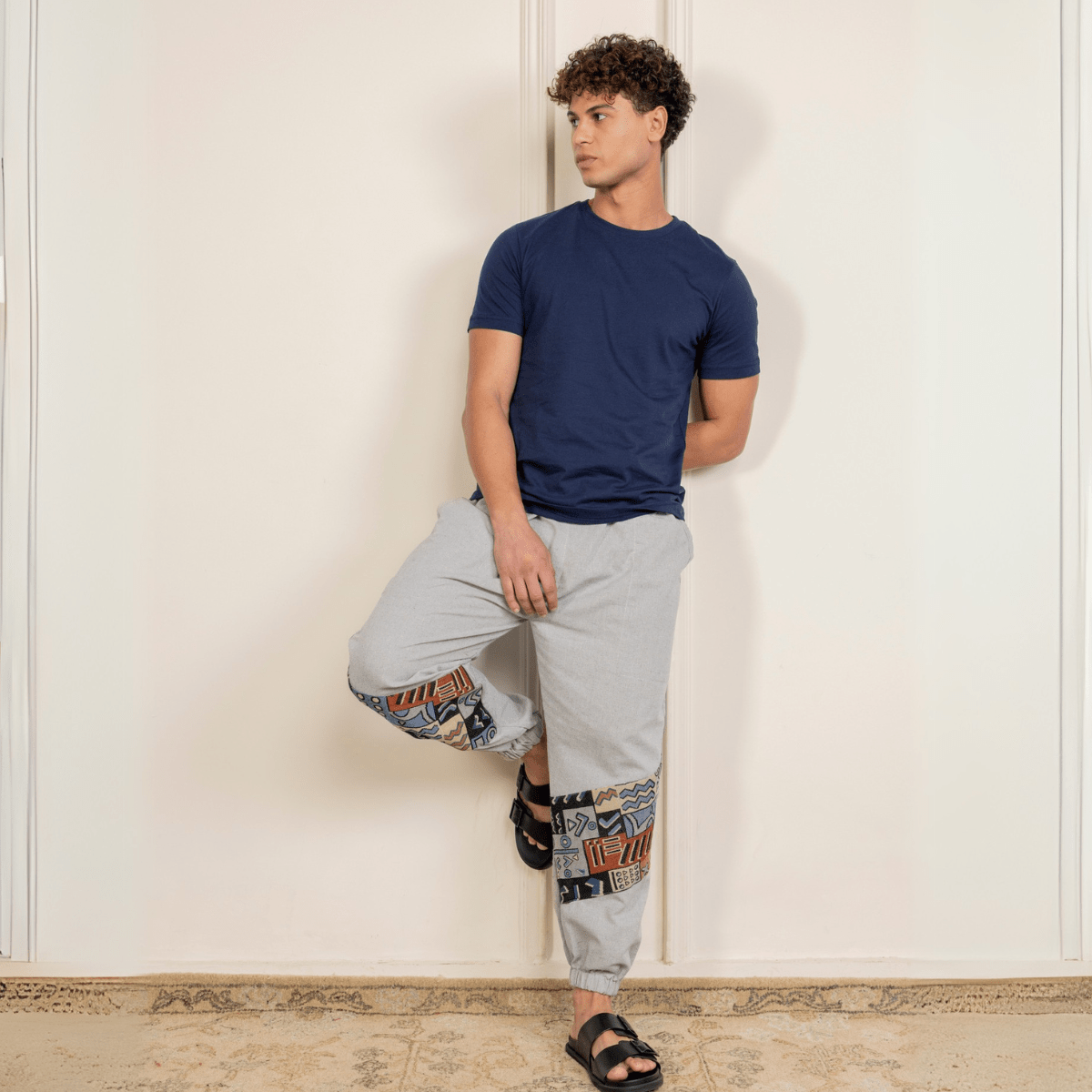 Men's Hopper Joggers | Melange Grey With Patterned Patchwork | Fits Waist Sizes 30 to 38 Inches | Verified Sustainable by Brown Living™