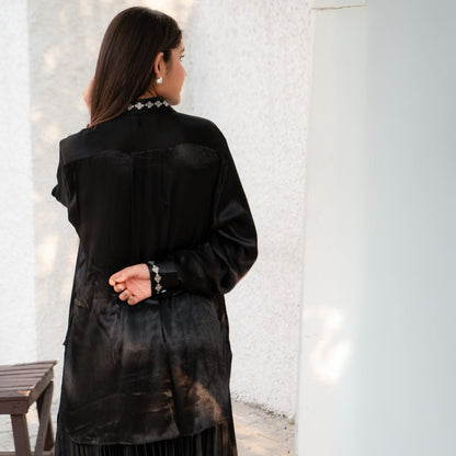 Midnight Real Silver Mashru Shirt | Verified Sustainable by Brown Living™