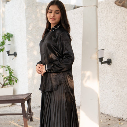 Midnight Real Silver Mashru Shirt | Verified Sustainable by Brown Living™