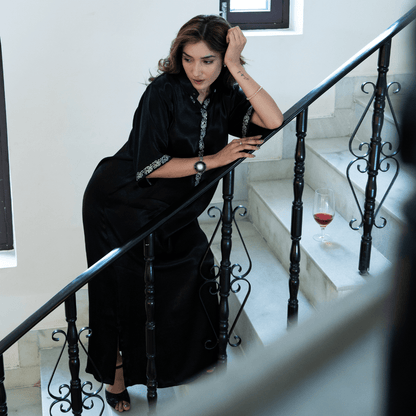 Midnight Real Silver Mashru Straight Dress | Verified Sustainable by Brown Living™