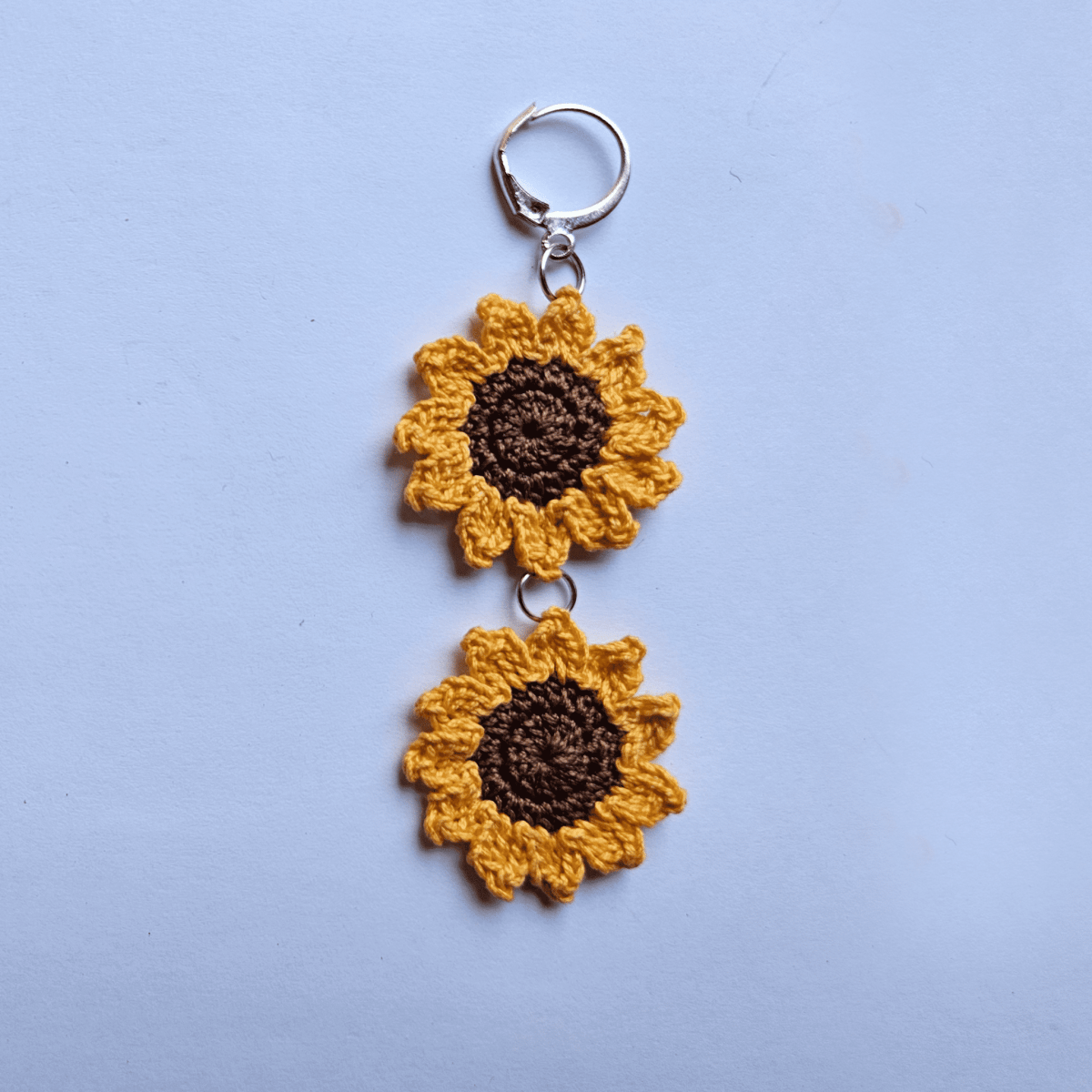 Minimal Sunflower Hand Crochet Earrings – Womens earrings by Wishing Treasure available on Brown Living™. . SKU: WTESUNF1. Img 3.
