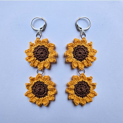 Minimal Sunflower Hand Crochet Earrings | Verified Sustainable by Brown Living™