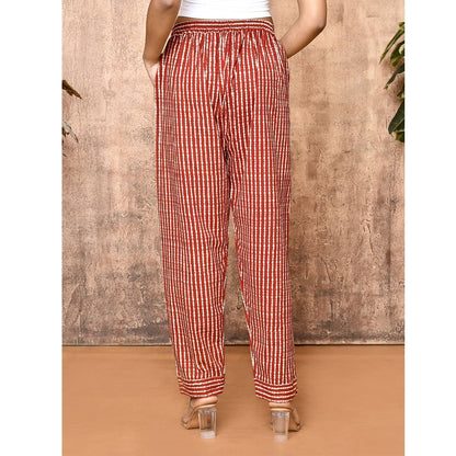 Mira Red Bagru Hand Printed Cotton Pants | Verified Sustainable by Brown Living™