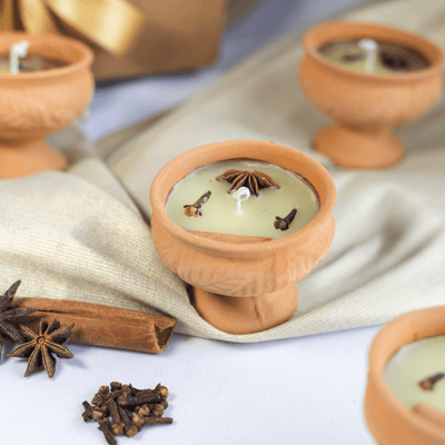 Teracotta / Mitti Bowl Candles in Fresh Jasmine Fragrance - Set of 4 – Candles & Fragrances on Brown Living™. SKU: SN2544. Img 2.