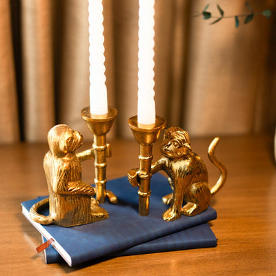 Monkey Mischief Candle Holder Set of 2 – Decor & Artefacts on Brown Living™. SKU: DC - 179. Img 4.